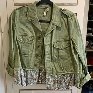 Free People Army Jacket with Lace Trim